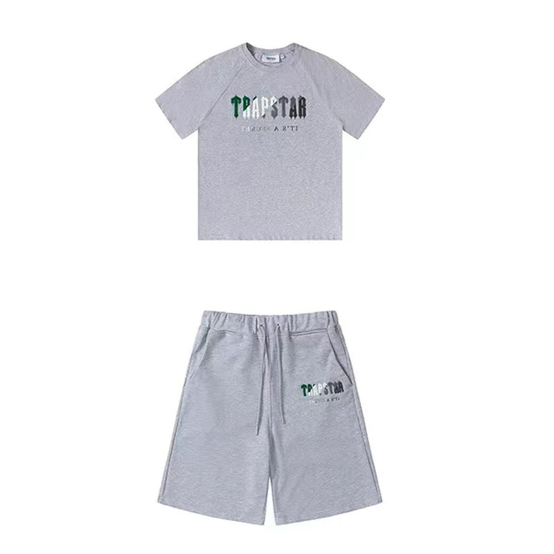 TRAPSTAR Men Chenille Decoded Short Set Gray
