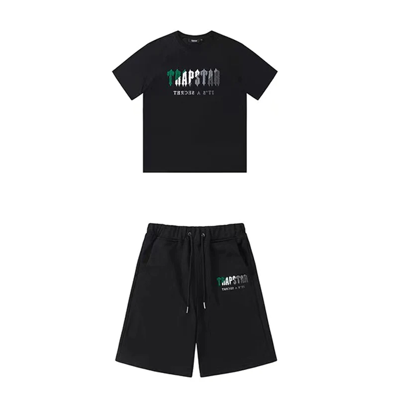TRAPSTAR Men Chenille Decoded Short Set Black