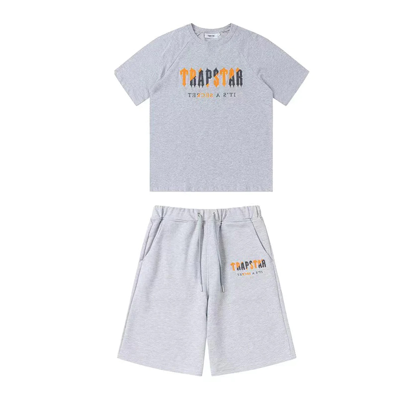 TRAPSTAR Chenille Decoded Chort Set - Orange/Gray