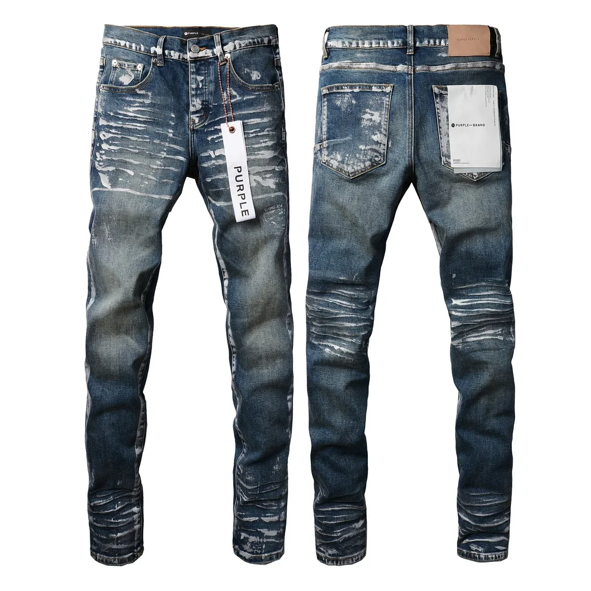 Jeans with Light Dark Blue and Silver Paint Distressed 2024 New Fashion Trend High Quality Jeans