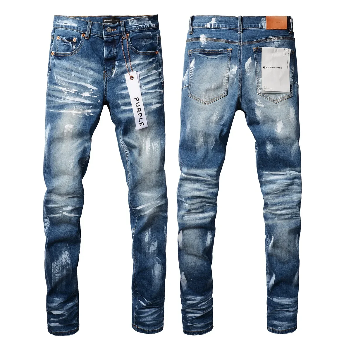 Denim Jeans with Distressed Blue Paint and Slim Fit 9051-1 2024 New Fashion Trend High Quality Jeans