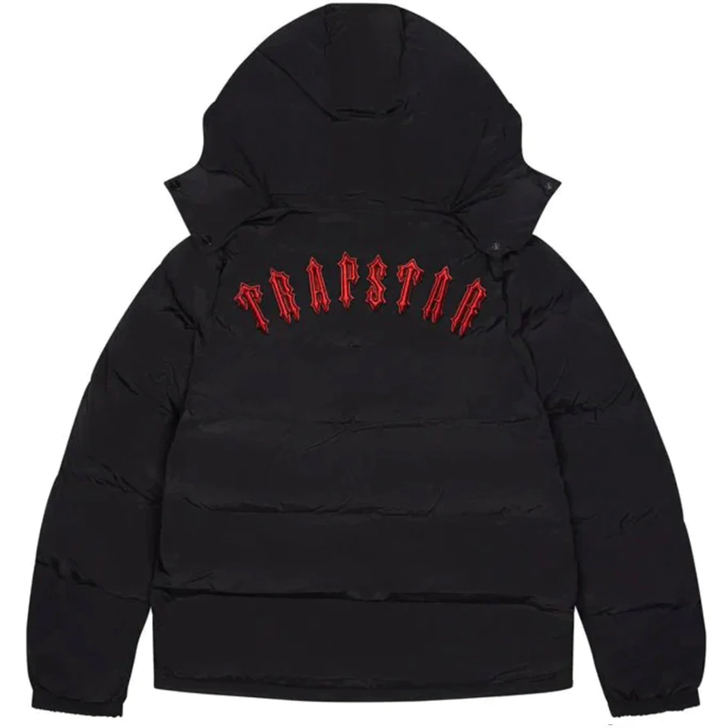 TRAPSTAR DETACHABLE HOODED PUFFER JACKET-Black Red