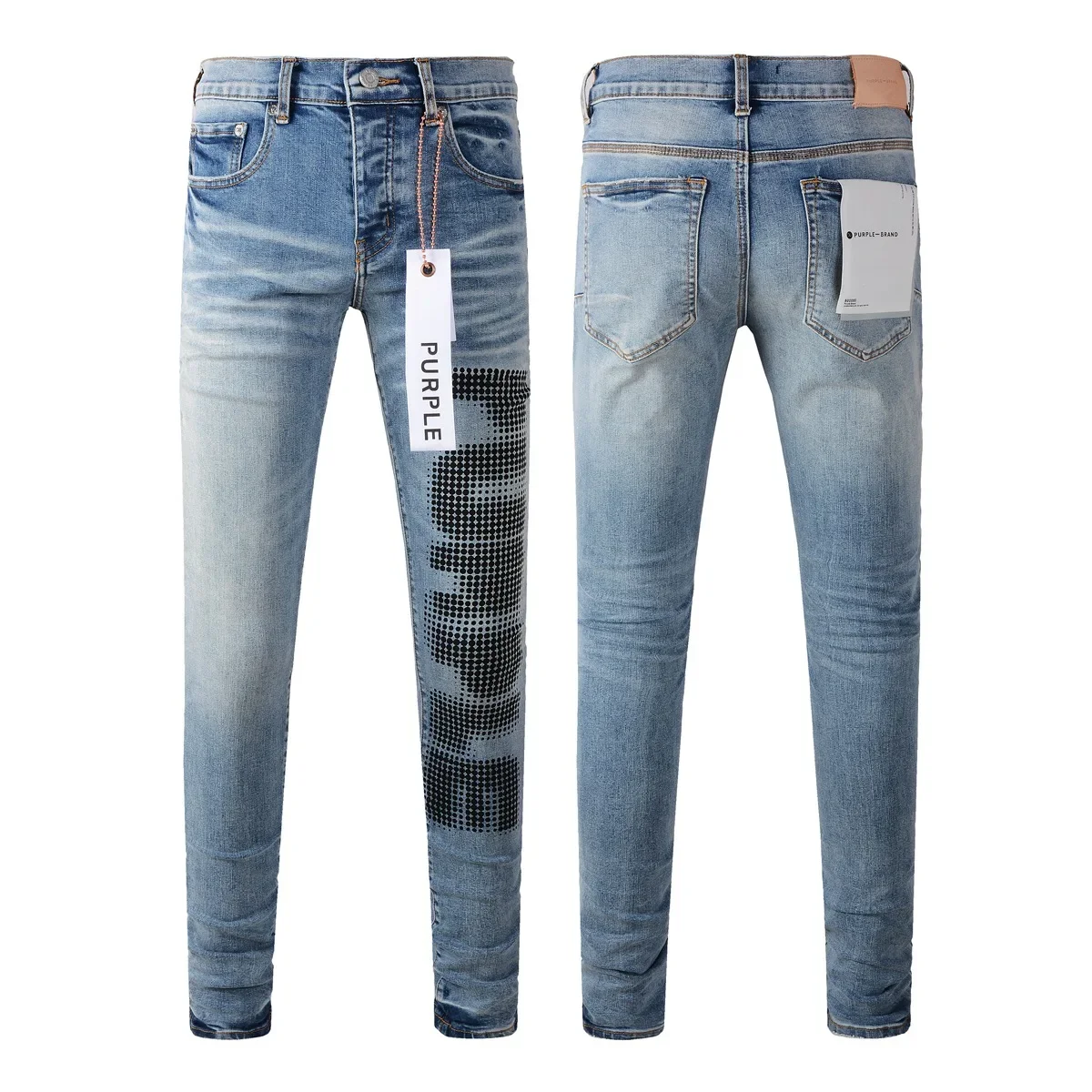 Jeans with High Street Blue Print Letters Fashion High Quality Repair Low Rise Skinny Denim Pants 28-40 Size