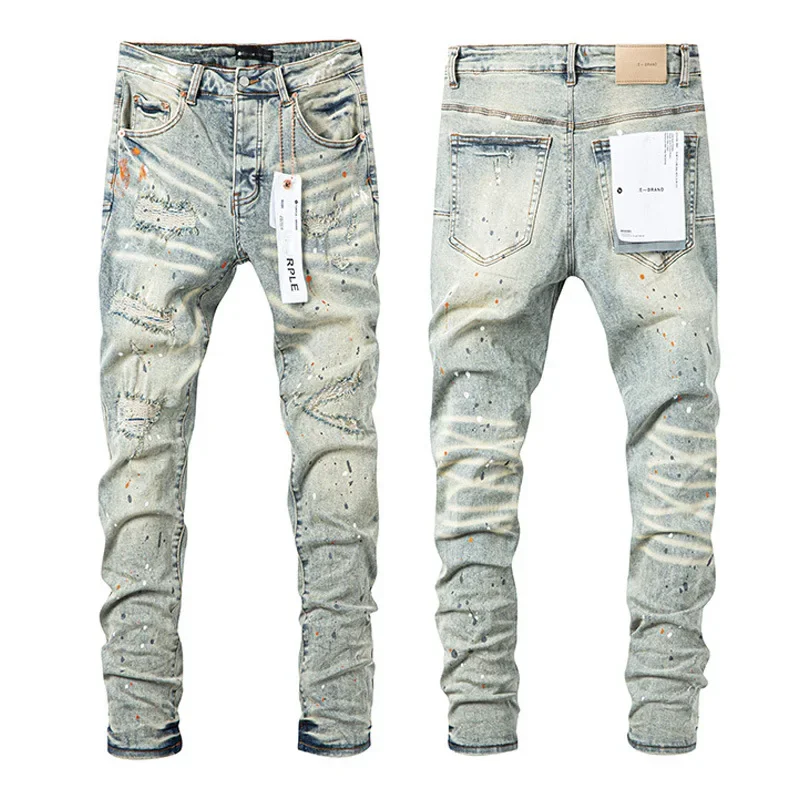 Jeans Trend Hole Dirty Washed Straight American Stylish and Slim Pants