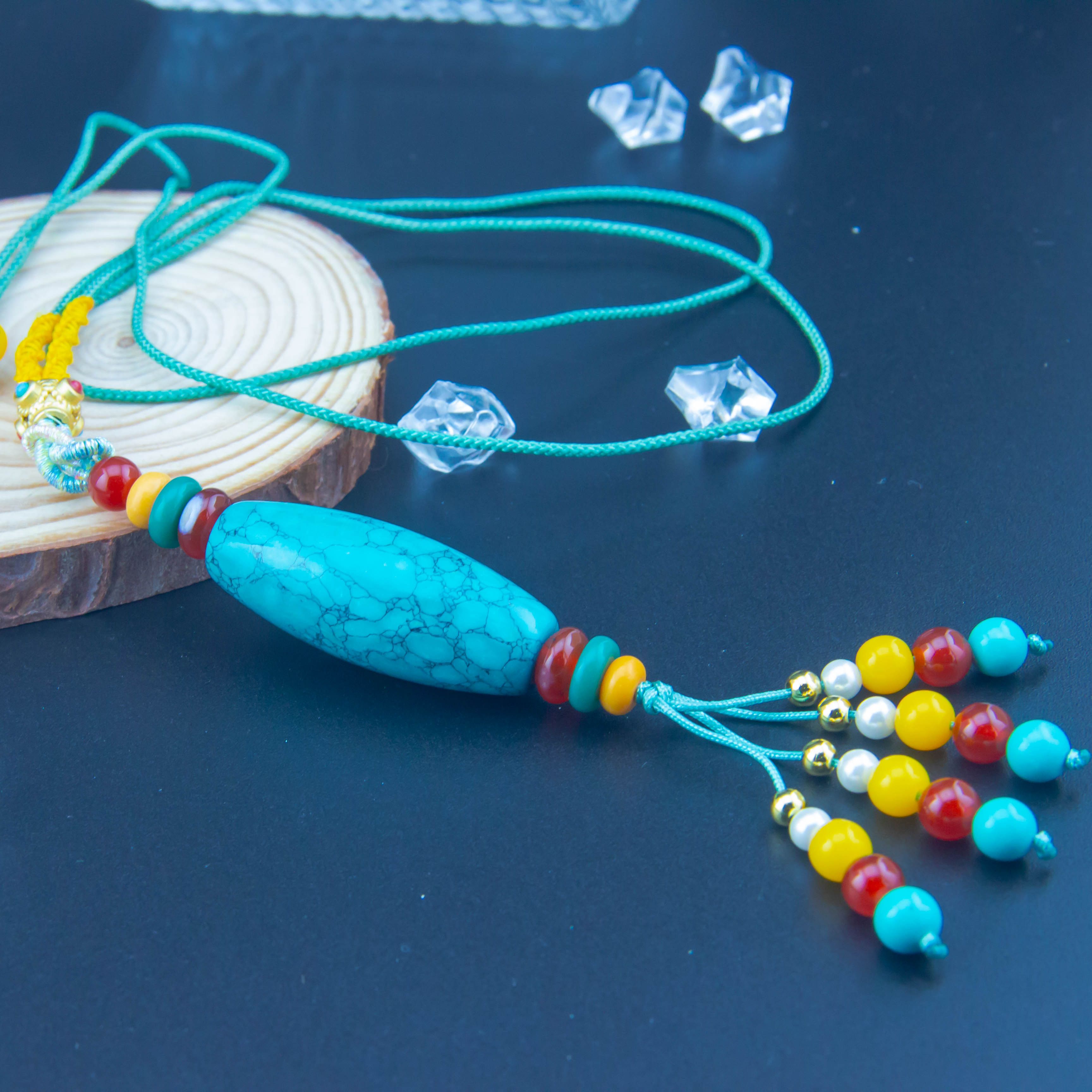 Turquoise ulan flower pendant woven necklace/Raw ore/high porcelain quality