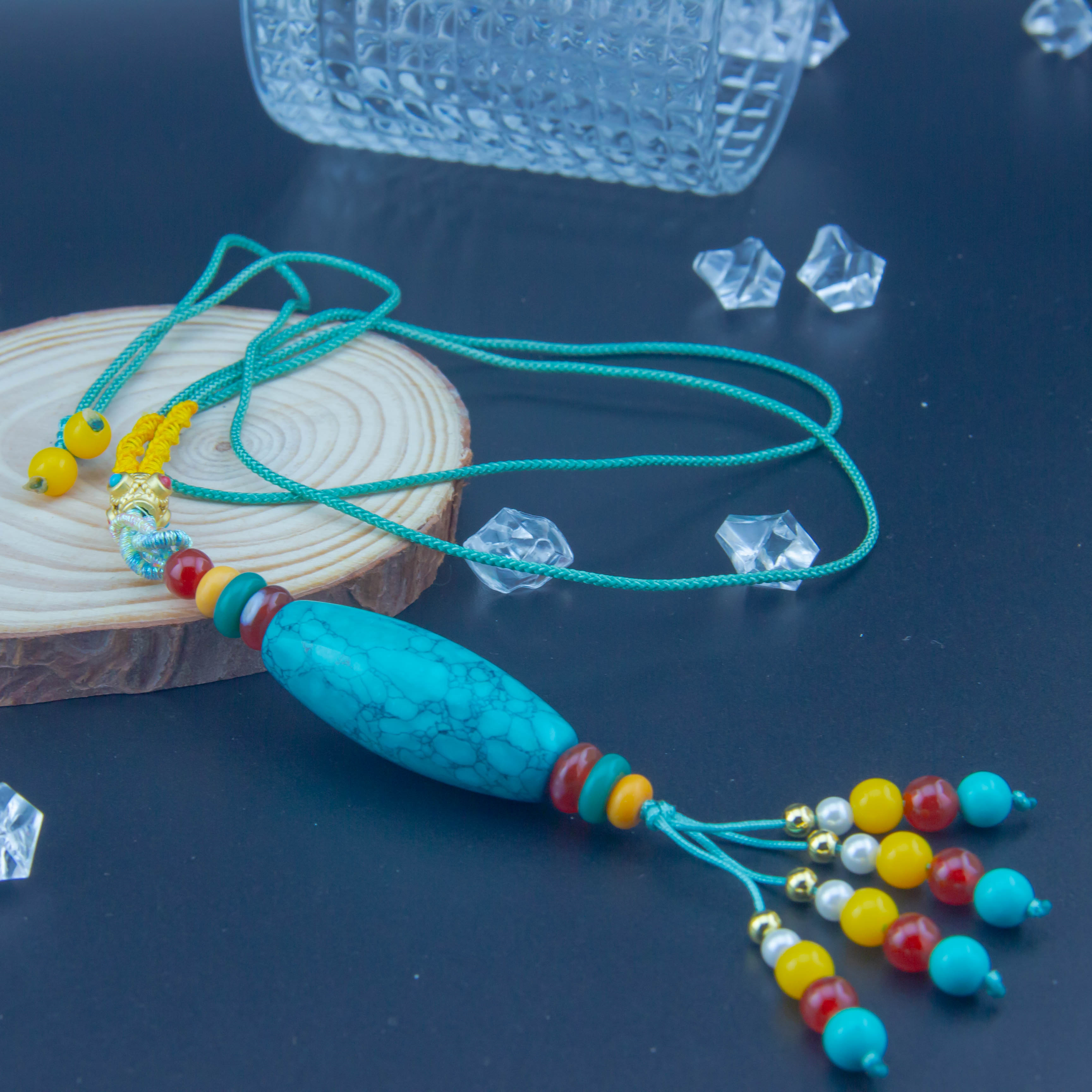 Turquoise ulan flower pendant woven necklace/Raw ore/high porcelain quality