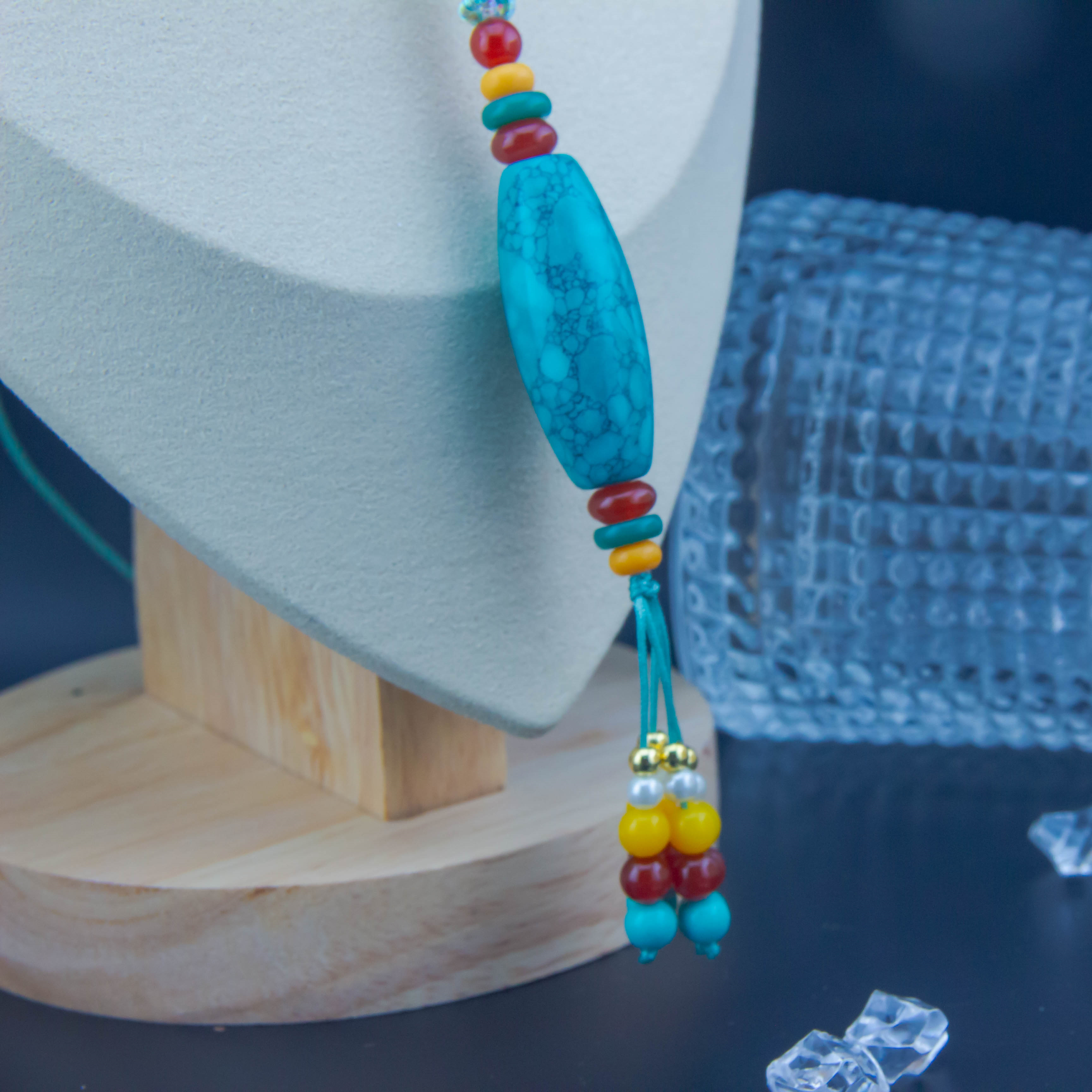 Turquoise ulan flower pendant woven necklace/Raw ore/high porcelain quality