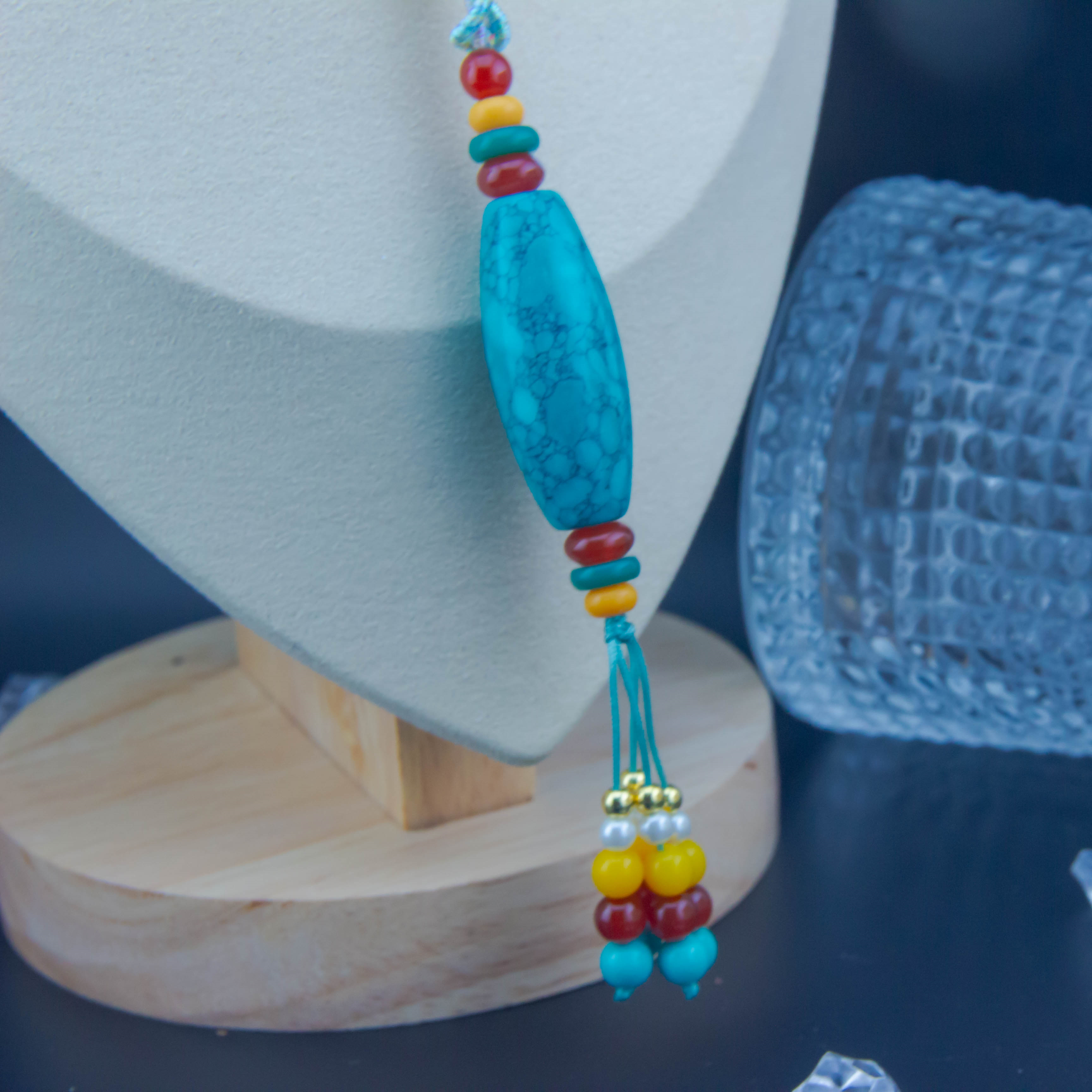 Turquoise ulan flower pendant woven necklace/Raw ore/high porcelain quality