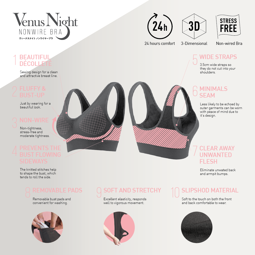 VENUS NIGHT NONWIRE BRA BLACK L-LL