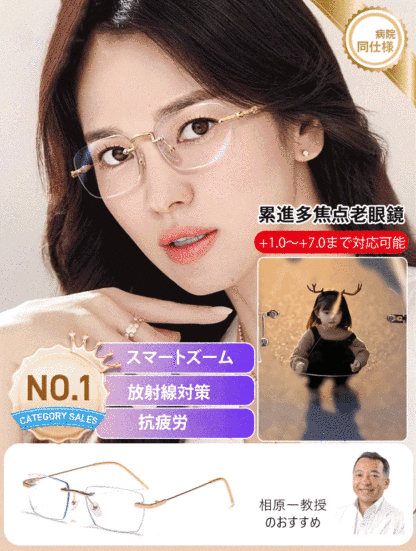 光感変色ズームリムレス老眼用メガネ【男女兼用】