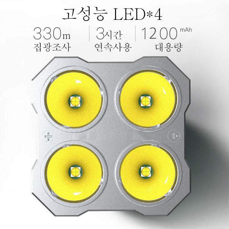 4ヘッド高輝度USB懐中電灯
