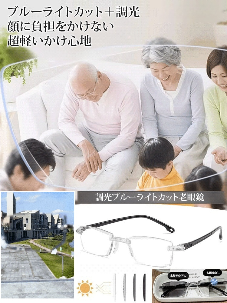 調光ブルーライトカット老眼鏡
