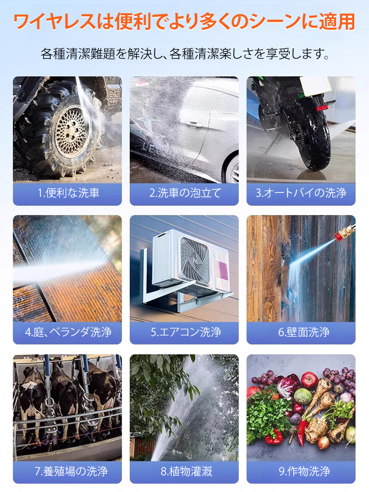 コードレス高圧サイレント洗車水鉄砲