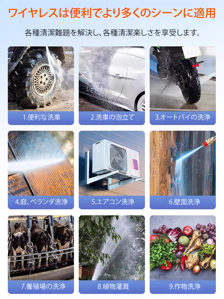 コードレス高圧サイレント洗車水鉄砲