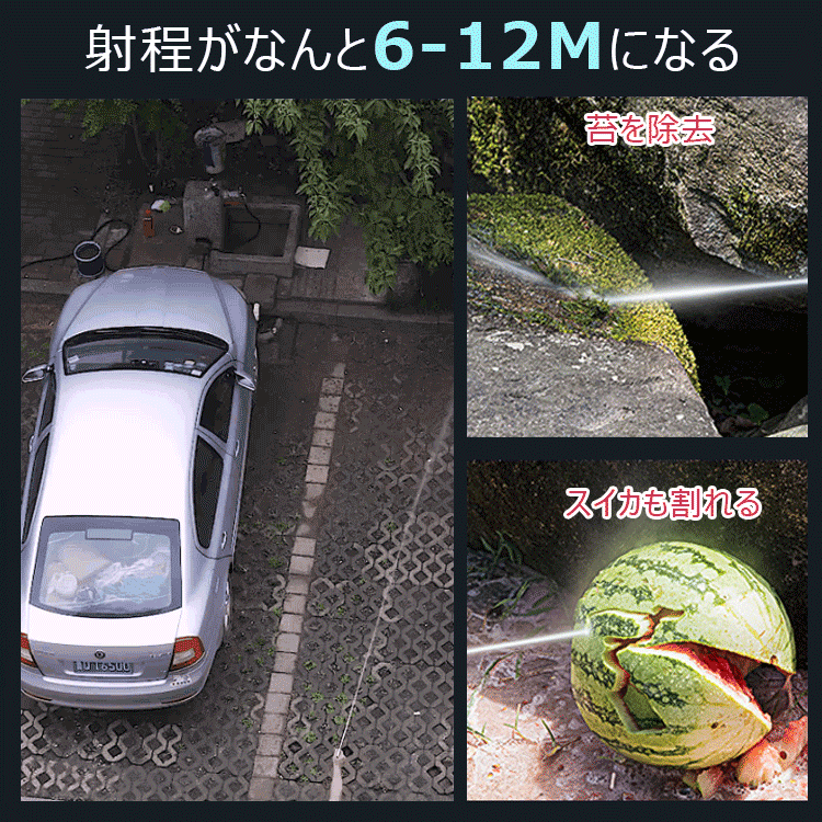 【バッテリー式高圧洗浄機】ターボ増圧、安定、多役、ノズル交換可能、フィルター付き