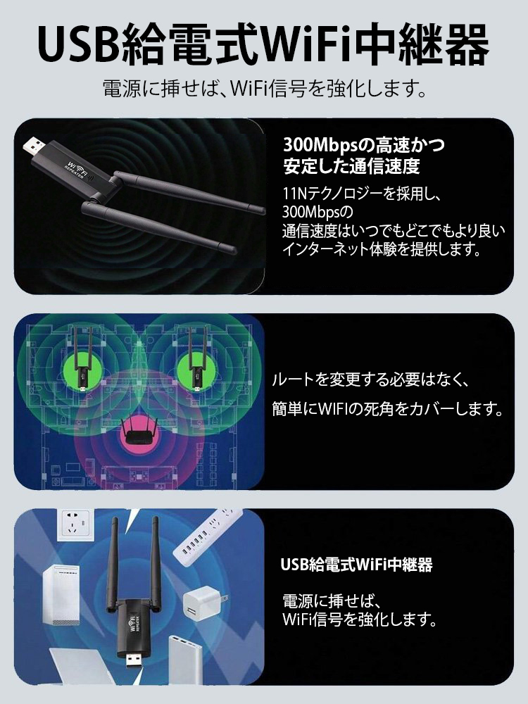 USB給電式WiFi中継器