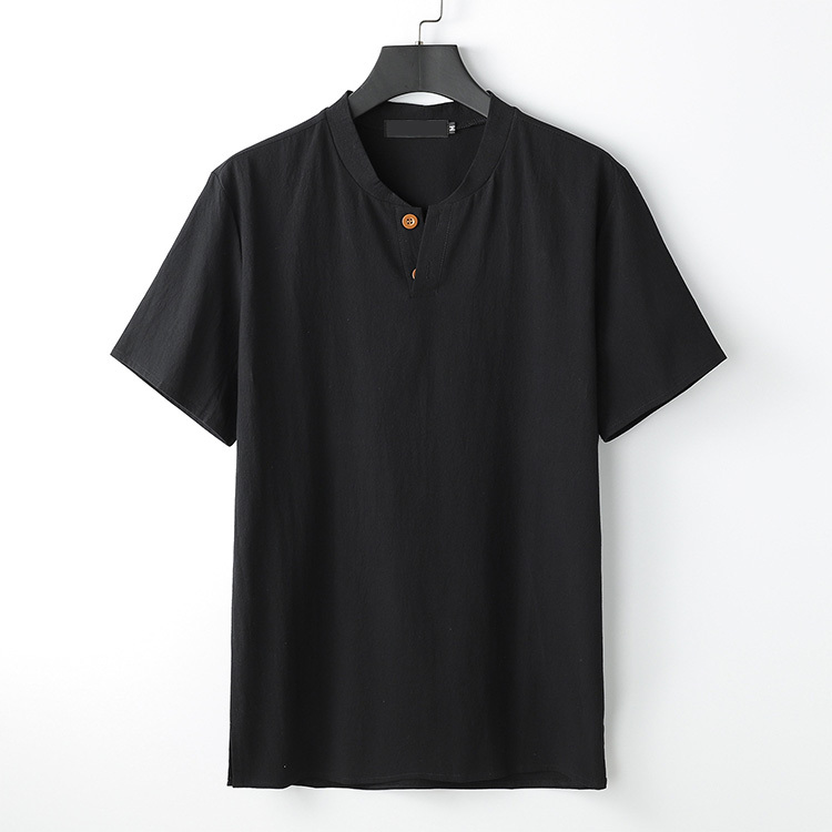 【リネンTシャッ】生地は麻100%を使用、ヘンリーネックでシンプルお洒落に!