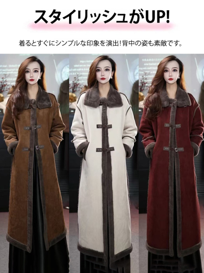 ファー付きロングムートンコート