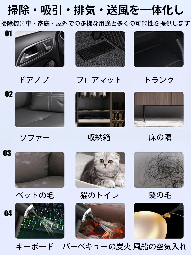 コードレス充電式ポータブル多機能掃除機
