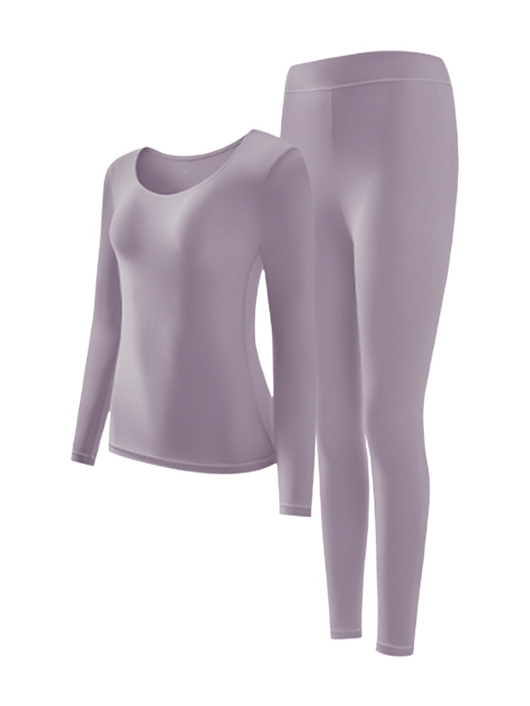 브라 없이 착용 가능한 보온 내복 모델 착용 이미지 퍼플 VEIMIA 베이미아