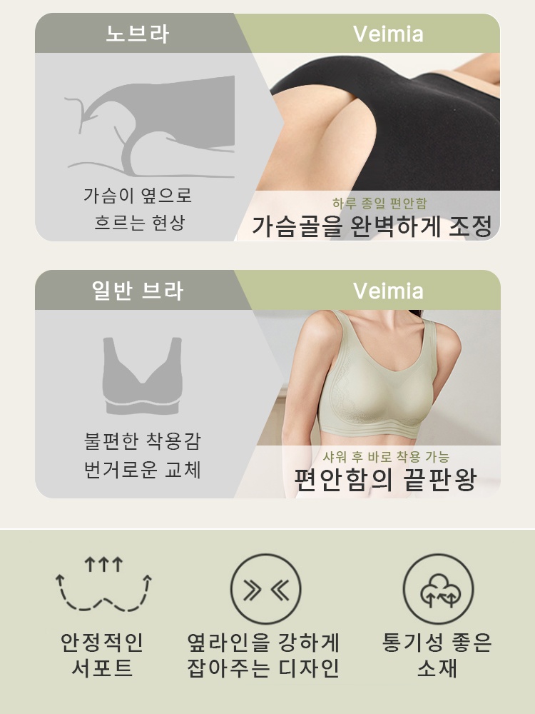 24시간 착용 가능한 올데이 나이트 브라 일반 브라와 VEIMIA브라의 대비 VEIMIA 베이미아