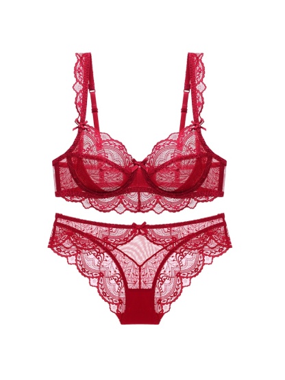 슬림핏 레이스 브라 세트 레드 VEIMIA 베이미아