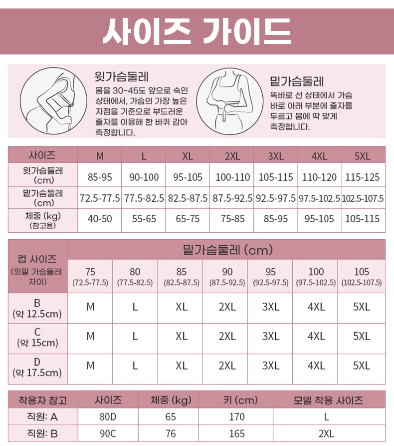 압박 없는 처짐방지 브라 사이즈 가이드 VEIMIA 베이미아