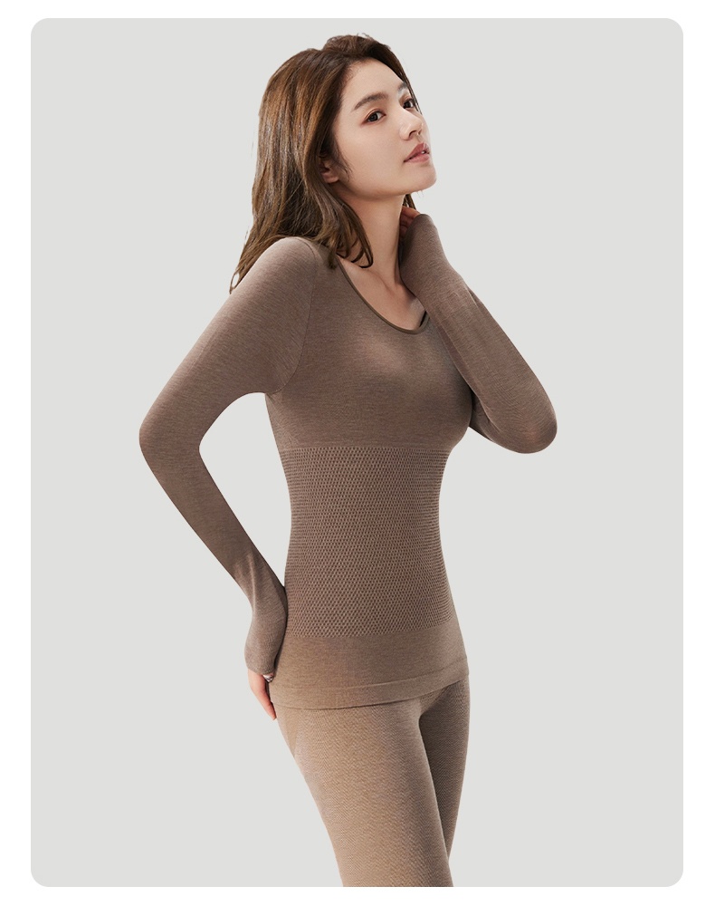 울 함유 보온 내복 세트 브라운 이미지  VEIMIA 베이미아