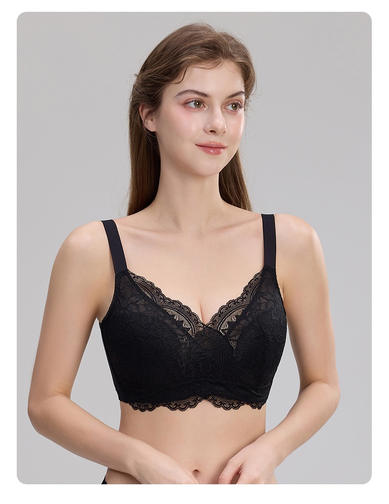 소프트 와이어 처짐 방지 레이스 브라 모델 착용 이미지 VEIMIA 베이미아