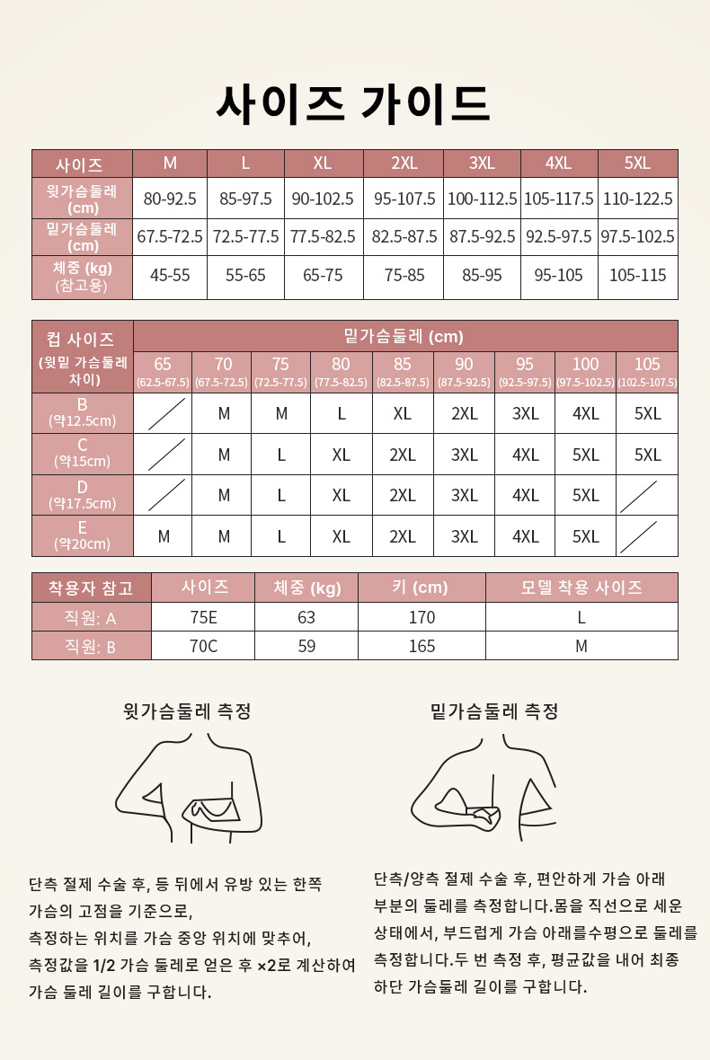부드러운 레이스 소재 보형물 브라 사이즈 가이드 VEIMIA 베이미아