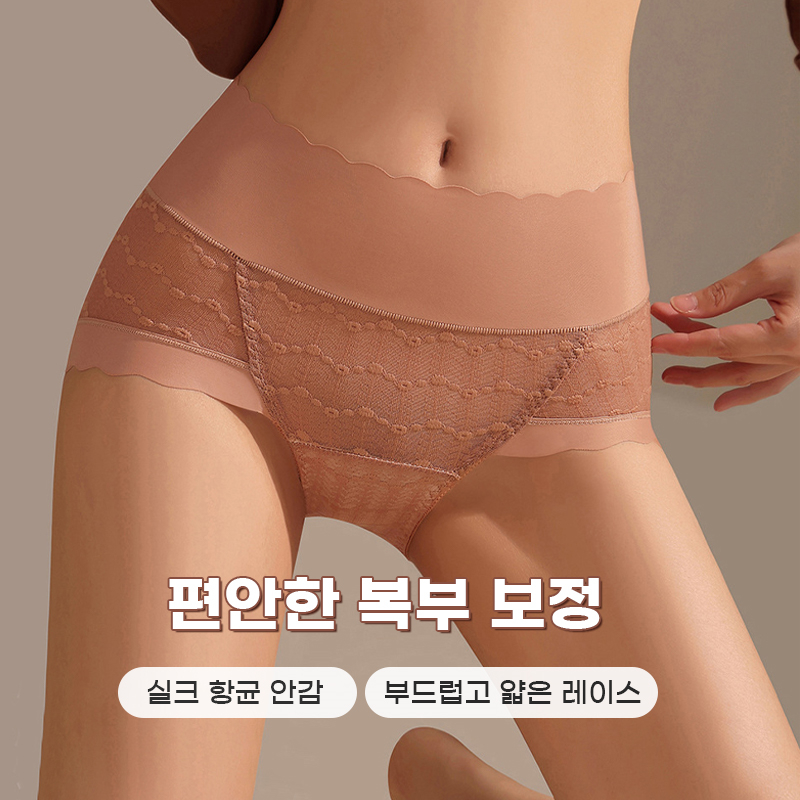 레이스 하이웨이스트 실크 팬티 편안한 복부 보정 VEIMIA