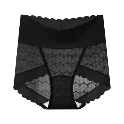 레이스 하이웨이스트 실크 팬티 블랙 VEIMIA