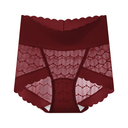 레이스 하이웨이스트 실크 팬티 레드 VEIMIA