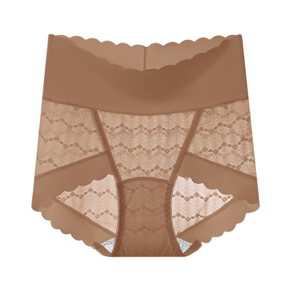 레이스 하이웨이스트 실크 팬티 카라멜 VEIMIA