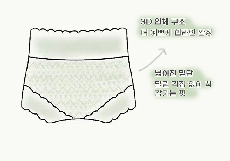레이스 하이웨이스트 실크 팬티 입체 구조 및 넓어진 맡단 VEIMIA