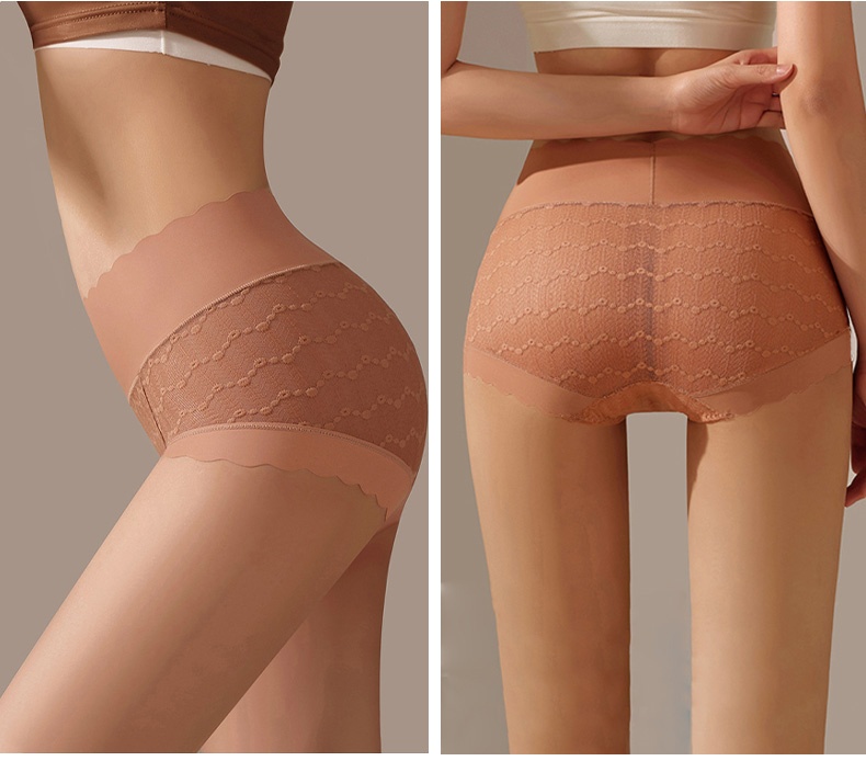 레이스 하이웨이스트 실크 팬티 모델 착용 사진 VEIMIA
