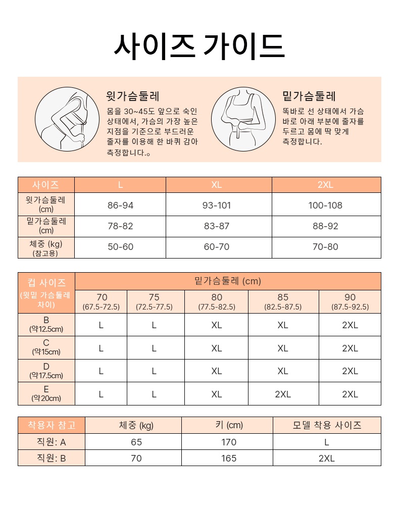 따뜻한 레이스 보온 브라캡 나시 사이즈 가이드 VEIMIA 베이미아