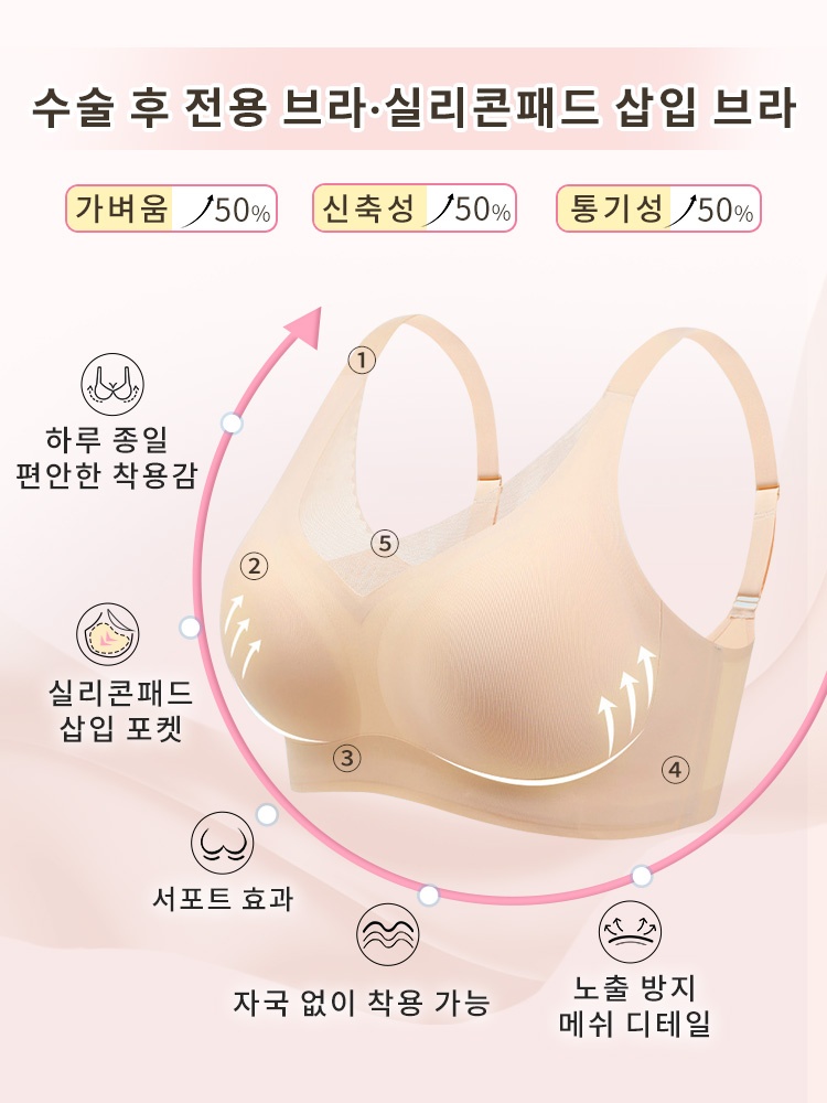 가슴 보형물 안정 고정 유방암 브라 수술 후 전용 실리콘패드 삽입 브라 VEIMIA 베이미아