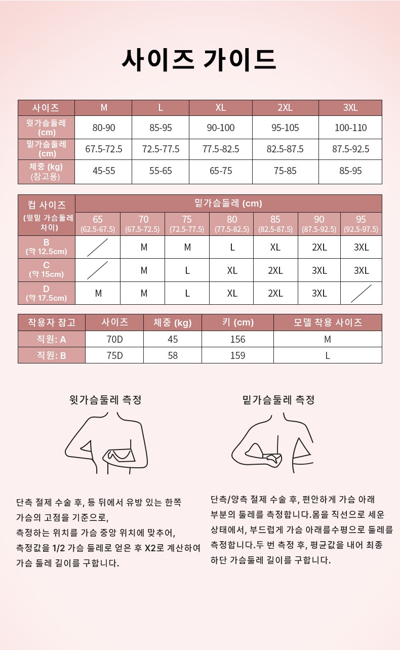 가슴 보형물 안정 고정 유방암 브라 사이즈 가이드 VEIMIA 베이미아