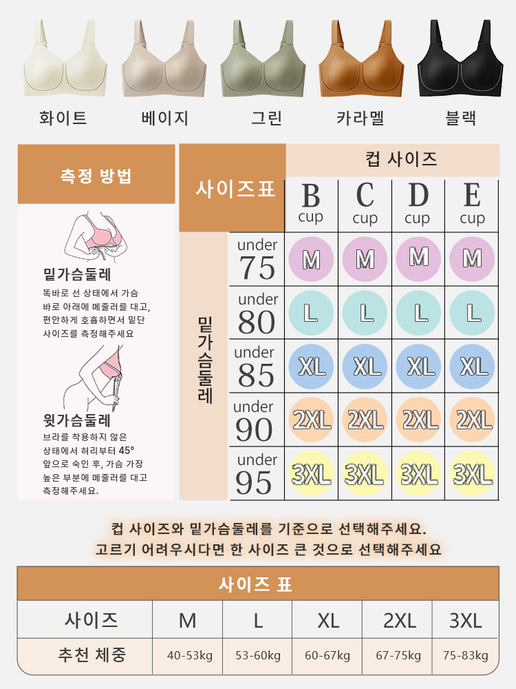 미니마이저 처짐퍼짐 방지 브라 색상 및 사이즈 VEIMIA 