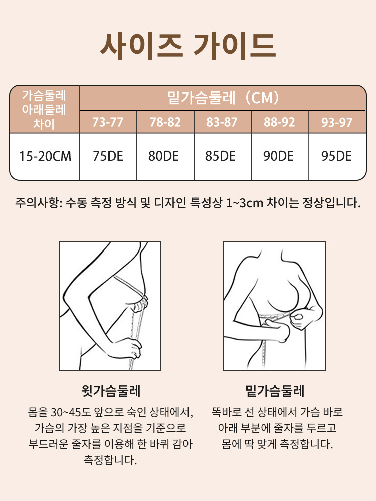 더블 리프팅 퍼짐 방지 미니마이저 브라 사이즈 가이드 VEIMIA 