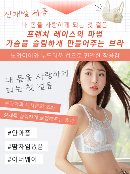 우아 섹시 프렌치 레이스 브라 신개발 제품 가슴을 슬림하게 만들어주는 브라 VEIMIA