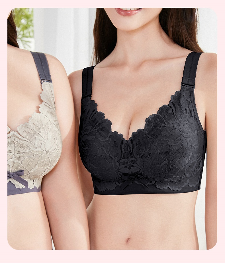 귀엽고 편안한 큰가슴 작아 보이는 브라 모델 착용 사진 블랙 VEIMIA 