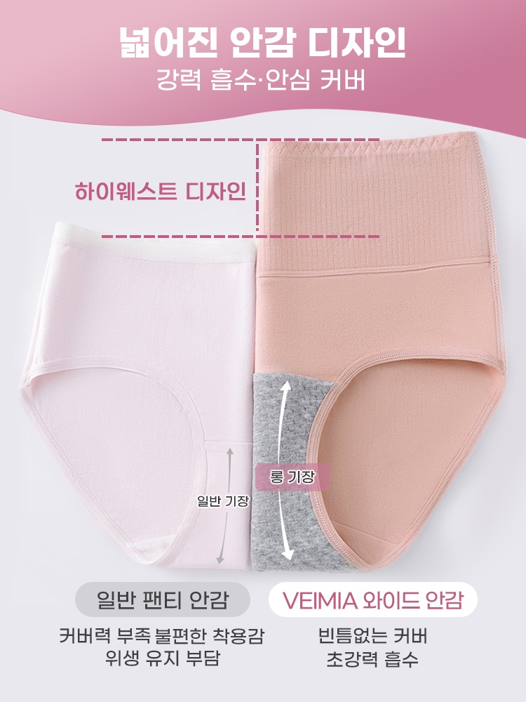 요실금 안심 흡수 생리팬티 넓어진 안감 디자인강력 흡수·안심 커버 VEIMIA 베이미아
