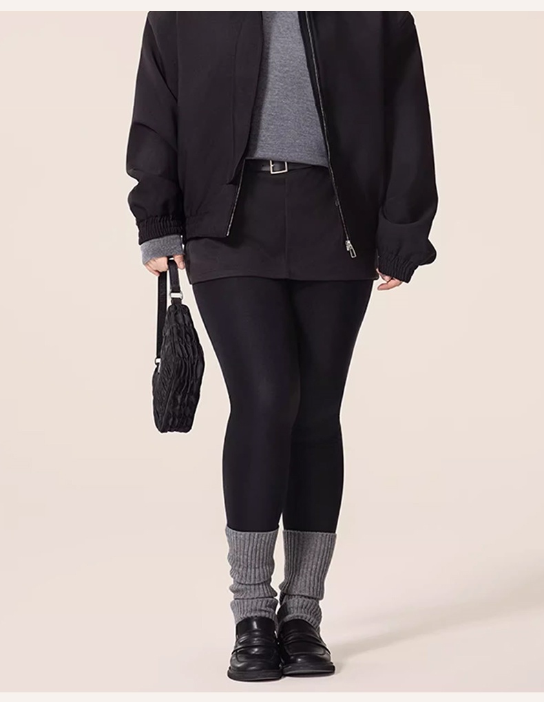 빅사이즈 기모 레깅스 모델 착용 이미지 블랙 VEIMIA 베이미아