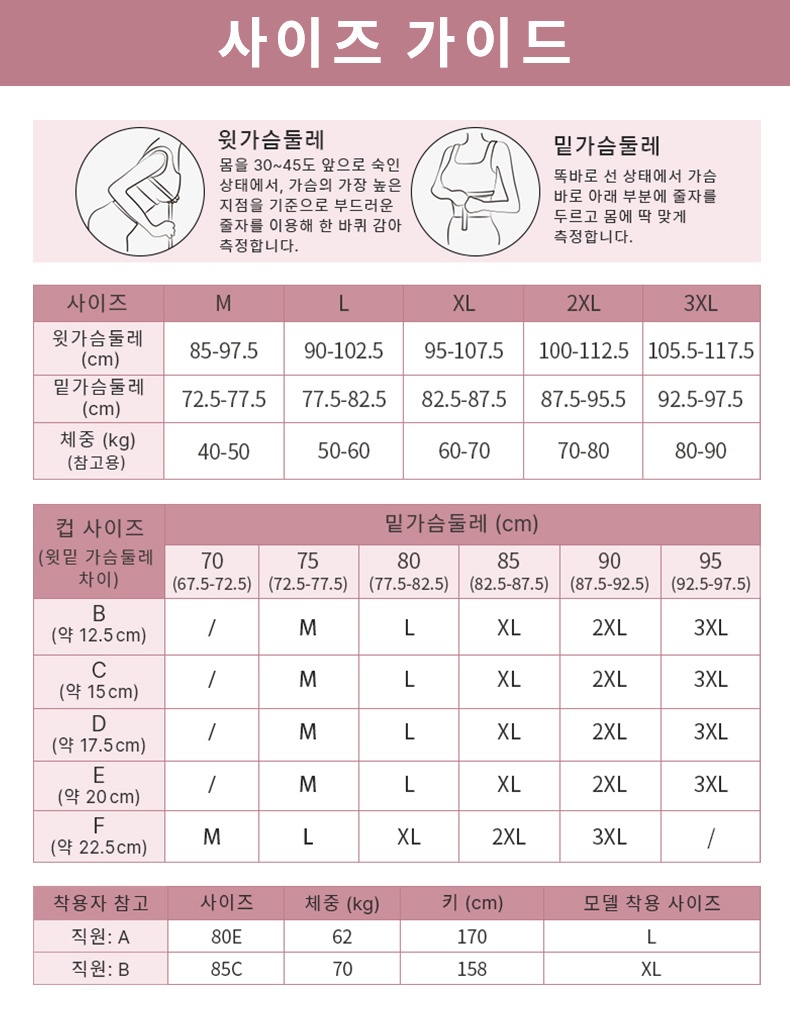 뒷면 교차 디자인 스포츠 브라 사이즈 가이드  VEIMIA 베이미아