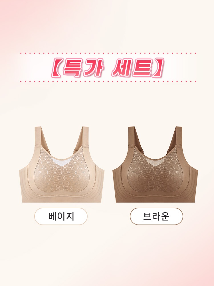 풀커버 자수 메쉬컵 미니마이저 브라 베이지+브라운 VEIMIA  베이미아