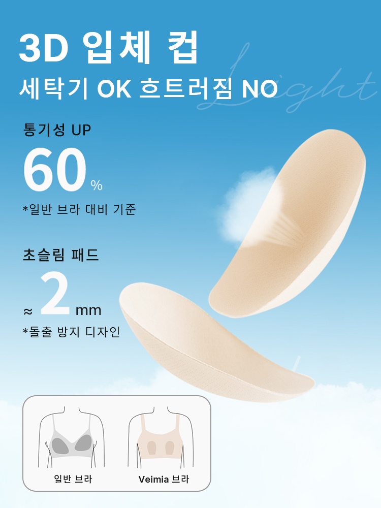 처짐 방지 심리스 미니마이저 브라 3D 입체 컵 세탁기 OK 흐트러짐 NO VEIMIA 베이미아