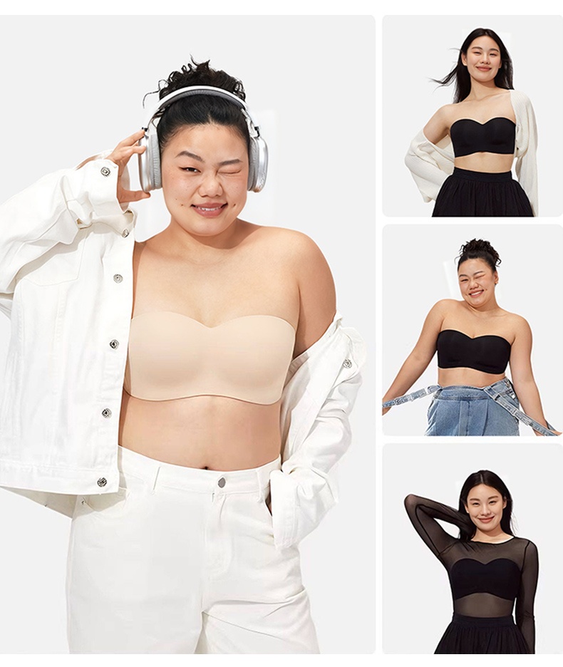 흘러내림 없는 스트랩리스 브라 모델 착용 이미지 VEIMIA 베이미아