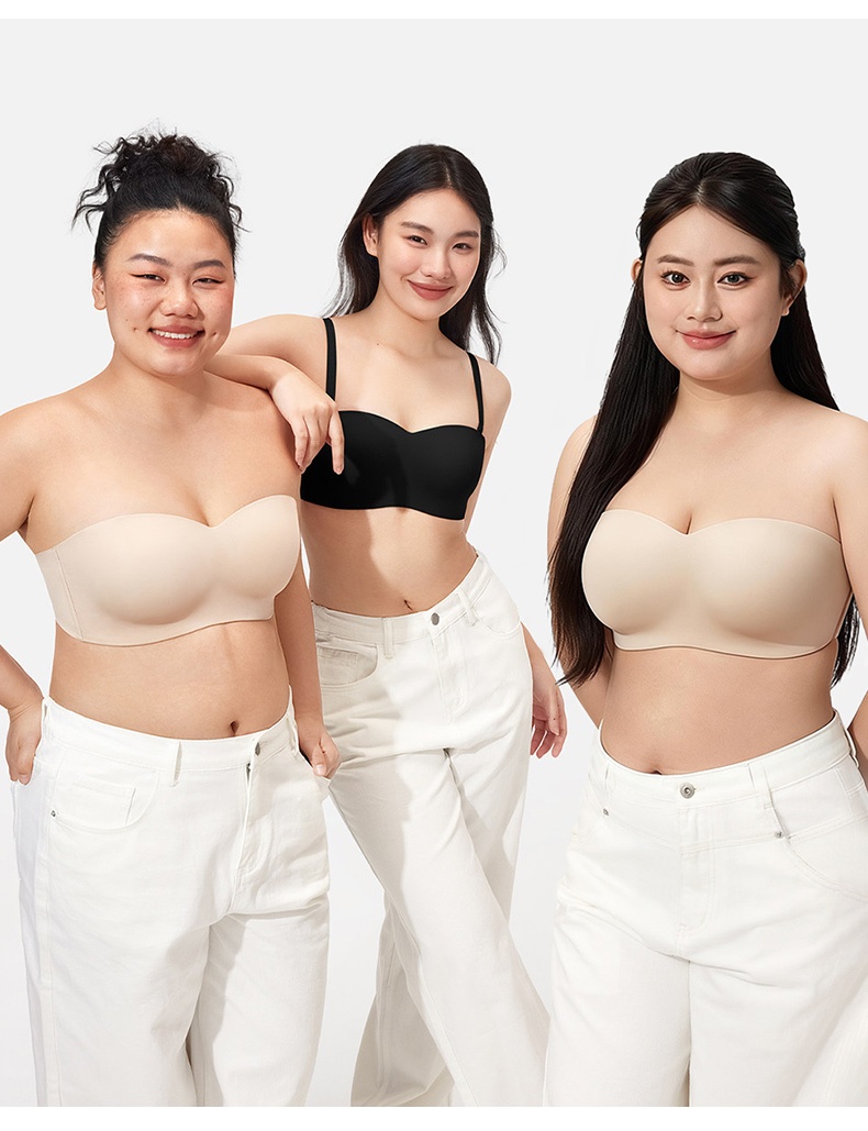 흘러내림 없는 스트랩리스 브라 모델 착용 이미지 VEIMIA 베이미아